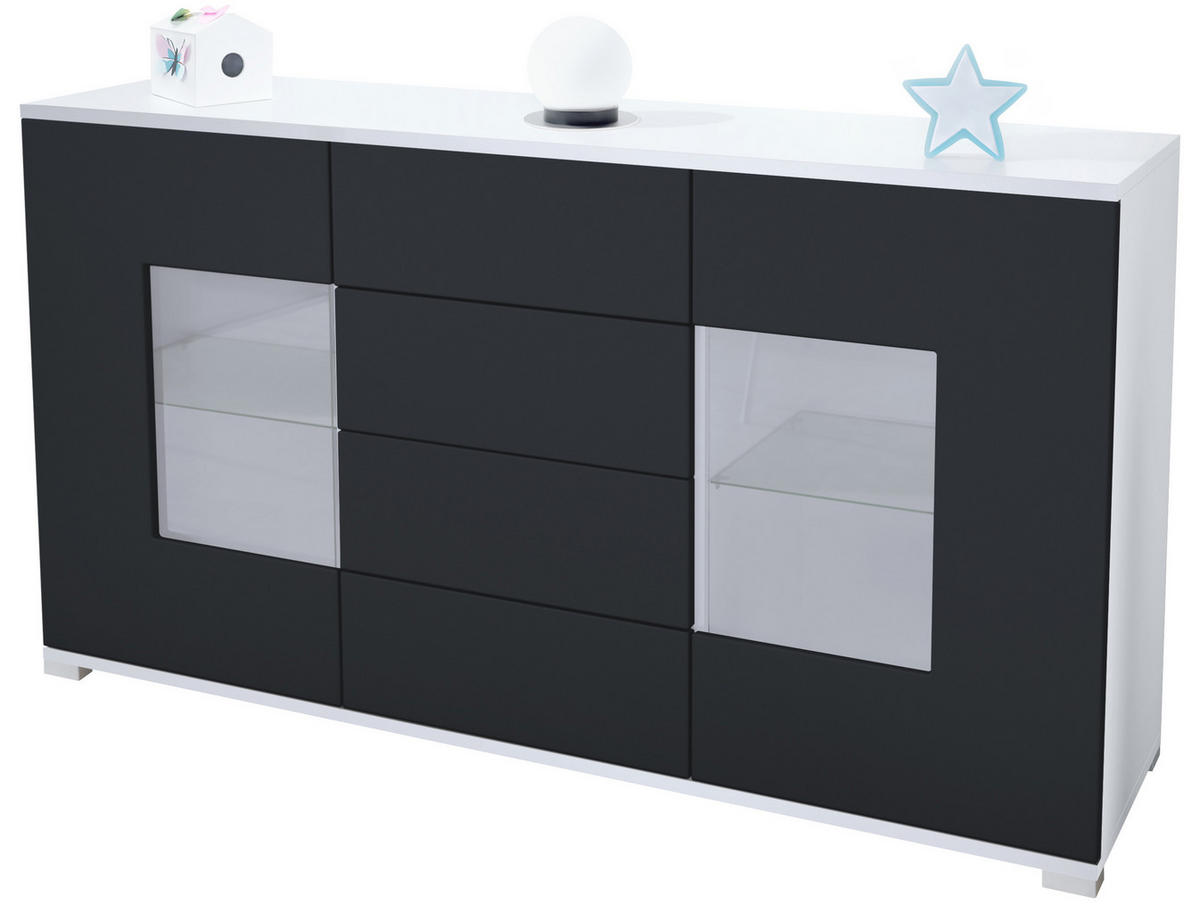SIDEBOARD Grömitz Schwarz matt - Schwarz, Holzwerkstoff (138.5/75.5/35cm) - Vladon