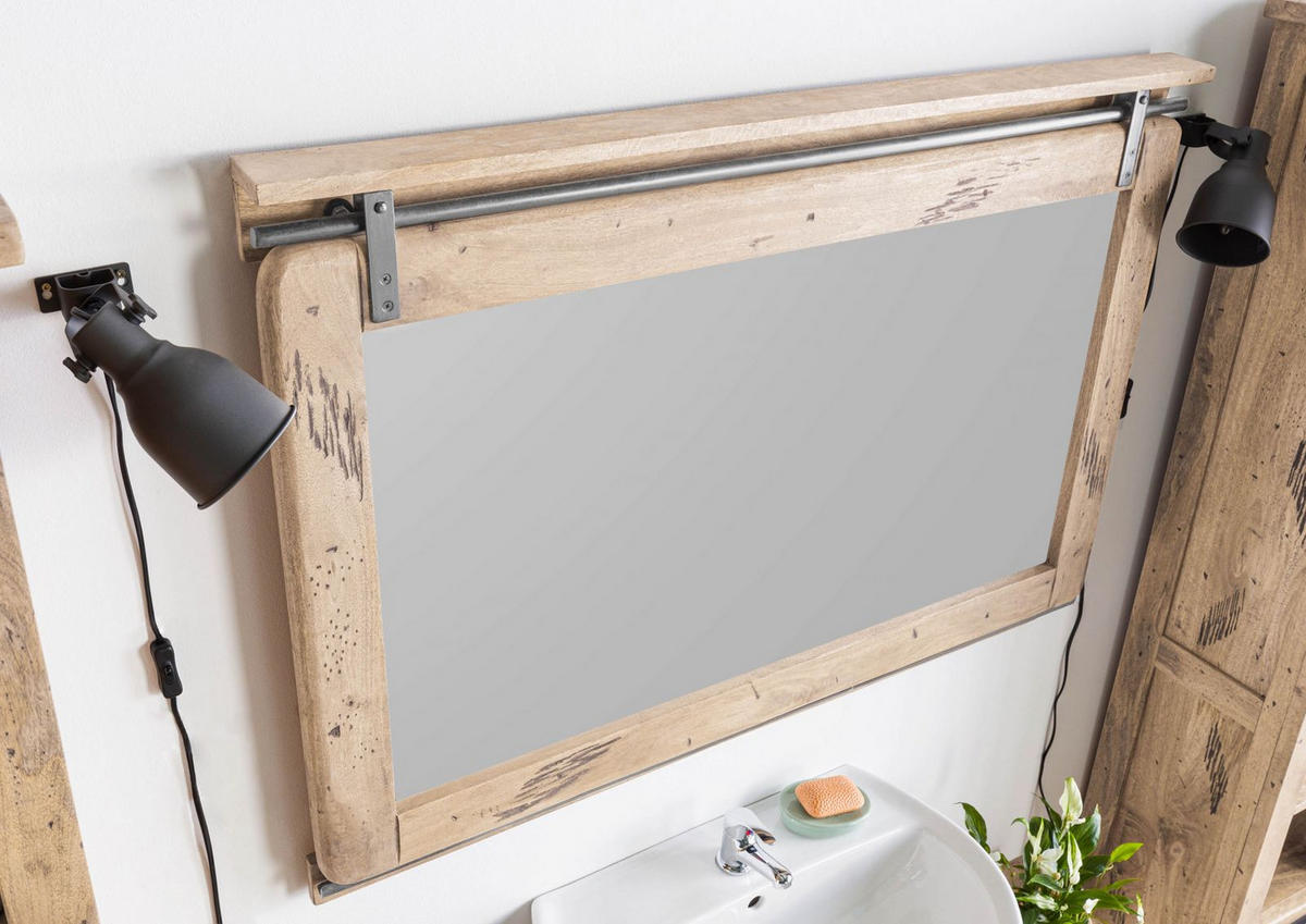 SPIEGEL Mango 114x6x80 whitewash lackiert RAILWAY #378 - Beige, Holz (114/80/6cm) - Massivmoebel24