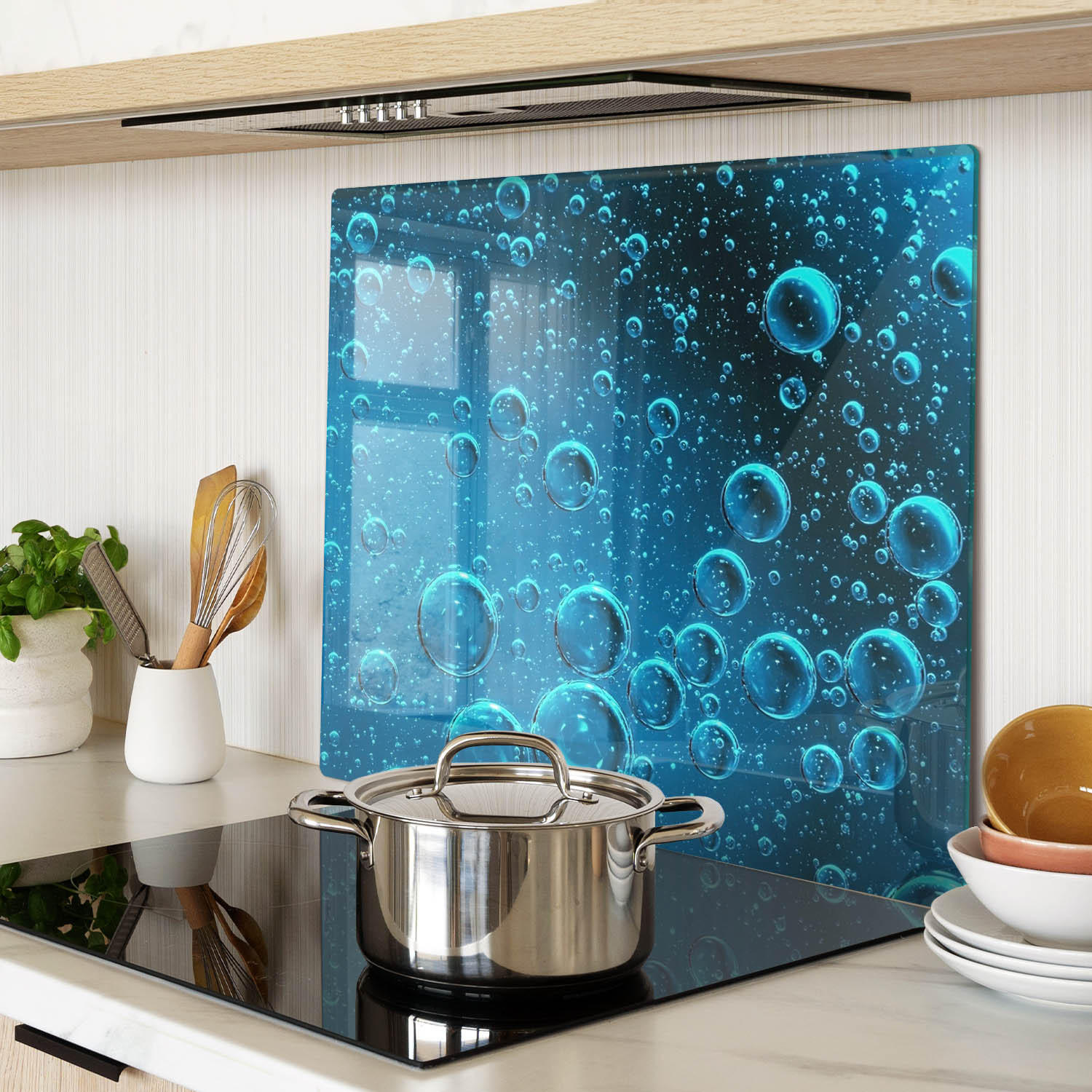 GLASPLATTE 60x52 cm Wasserblasen - Blau, Glas (60/0.4/52cm) - TULUP