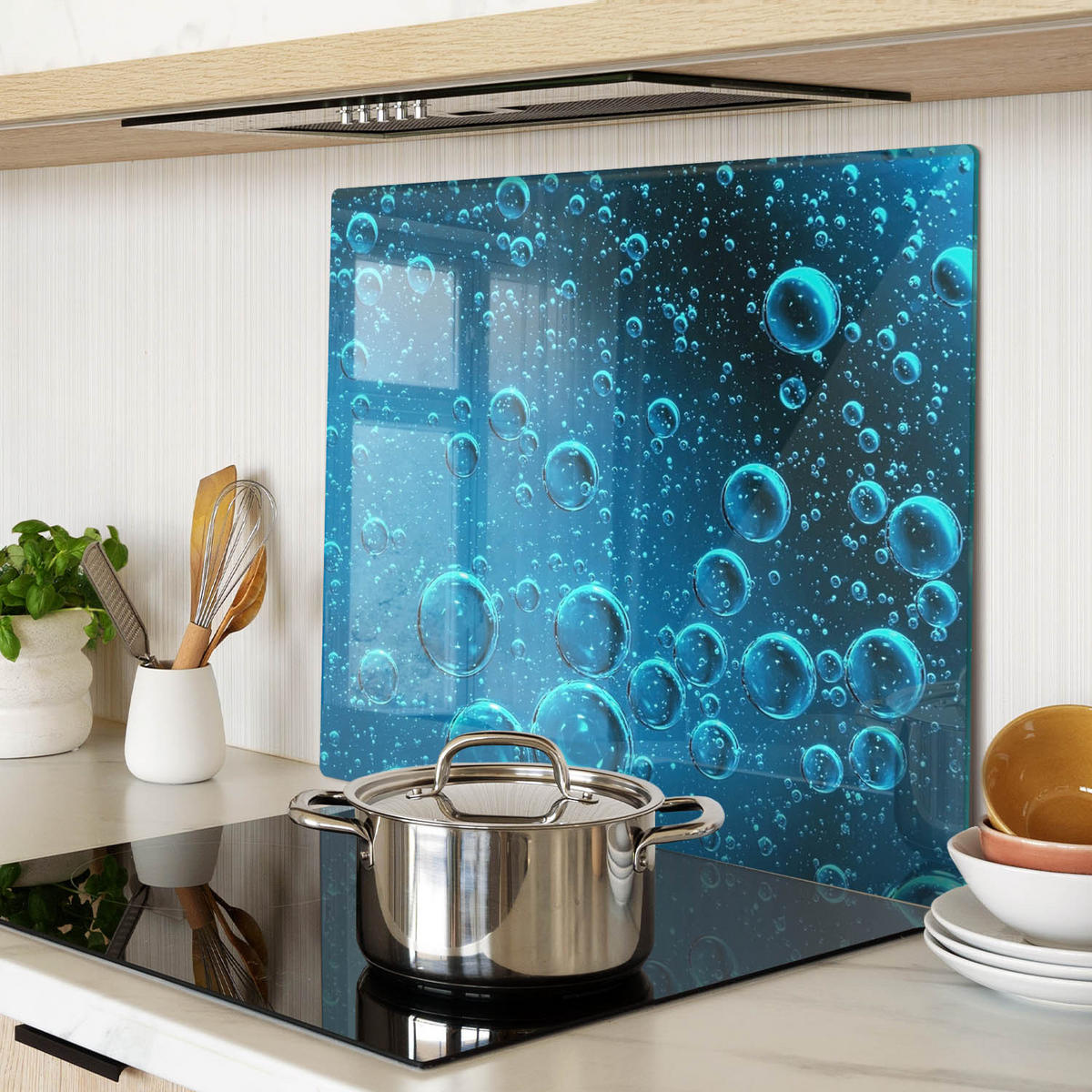 GLASPLATTE 60x52 cm Wasserblasen - Blau, Glas (60/0.4/52cm) - TULUP