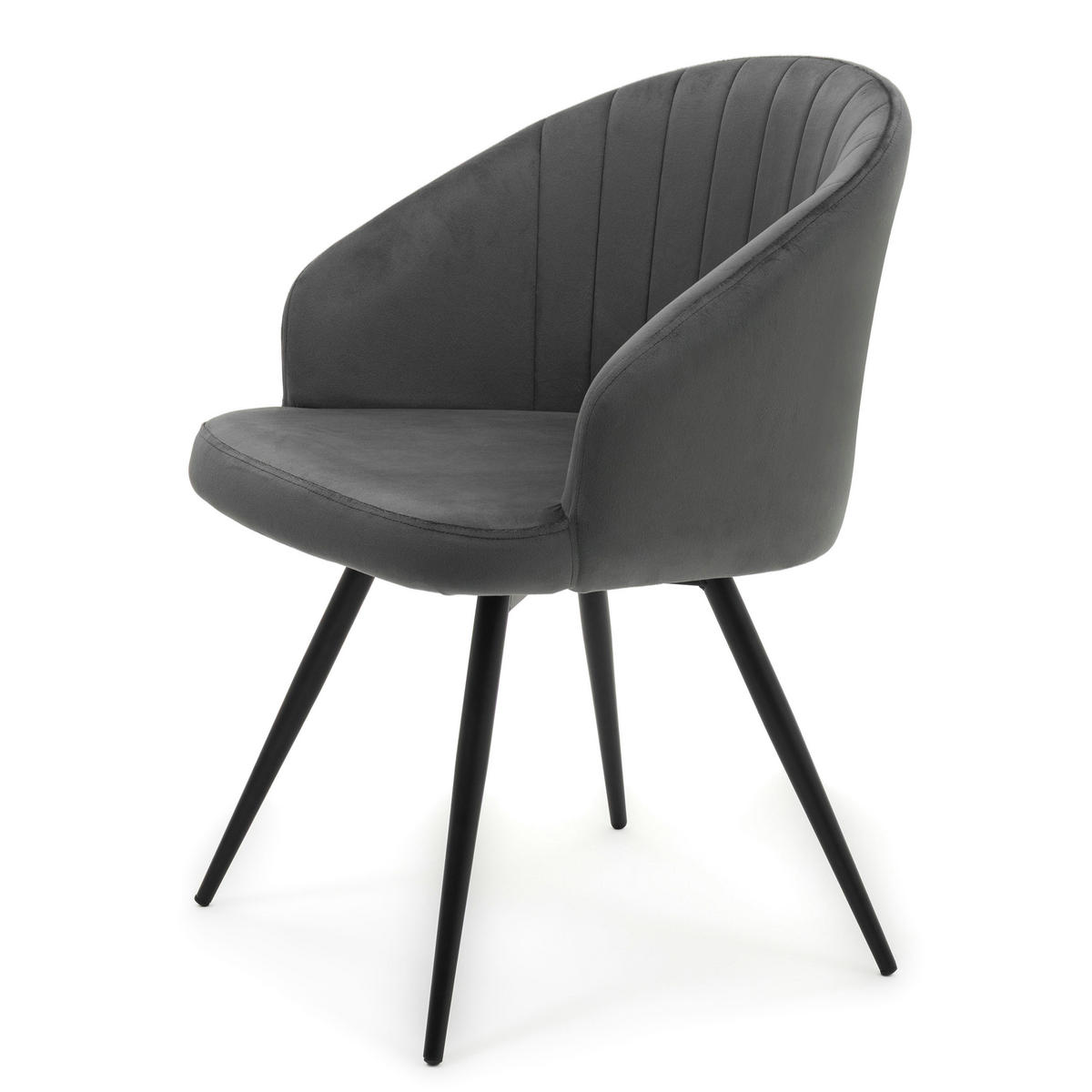 STUHL MODENA drehbar gepolsterter mit Steppung - grau - Samt Velour - Schwarz/Grau, Textil/Metall (57/80/59cm) - NEW HOME