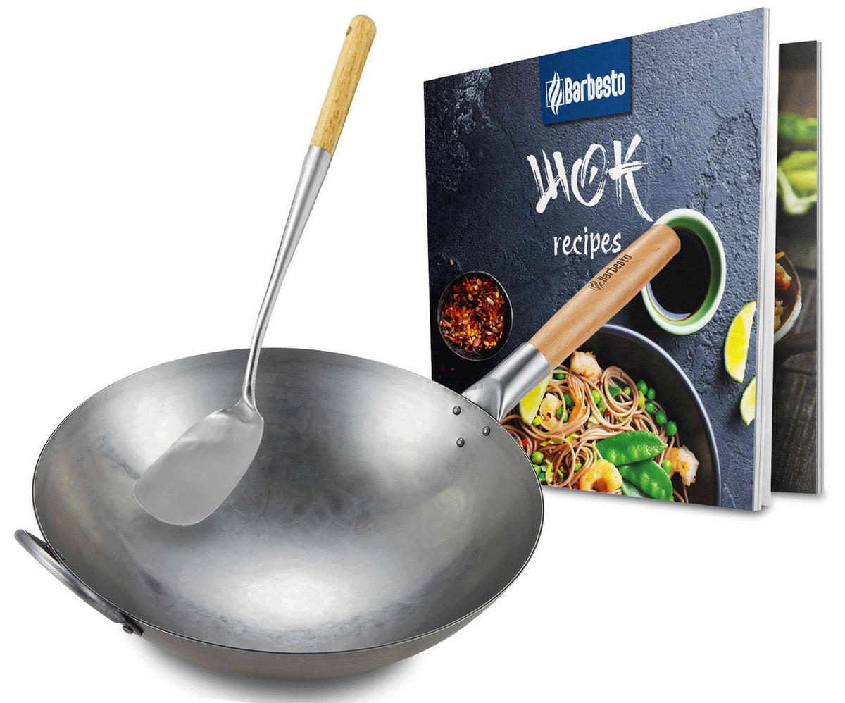 WOK - Eukalyptusholzfarben, Metall (36cm) - CLP
