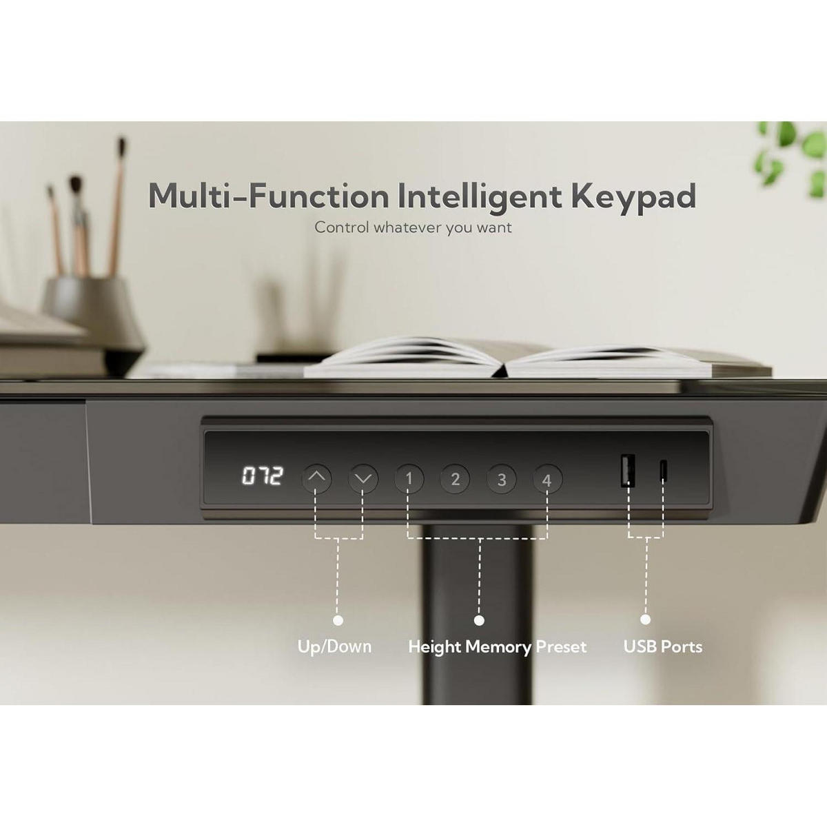 SCHREIBTISCH Höhenverstellbar Elektrisch 120 x 60 cm Schwarz - Schwarz, Glas (80/160/75cm)