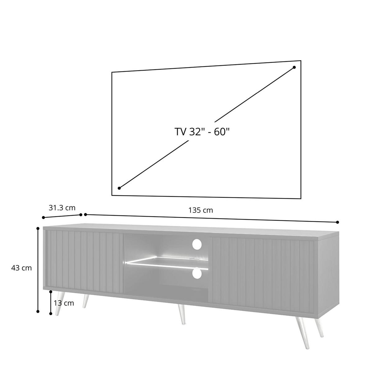 TV-LOWBOARD Bello Schwarz / Eiche 135/43/32 cm - Schwarz, Holzwerkstoff/Metall (135/43/31.6cm) - Selsey
