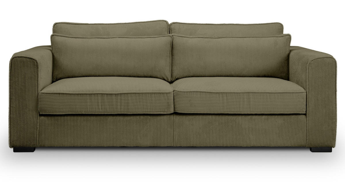SOFA khaki Cord 3-Sitzer 241 cm, Couch mit Wellenfederung - Dunkelgrün/Schwarz, Holzwerkstoff/Kunststoff (241/92/112cm) - Inn.Furn