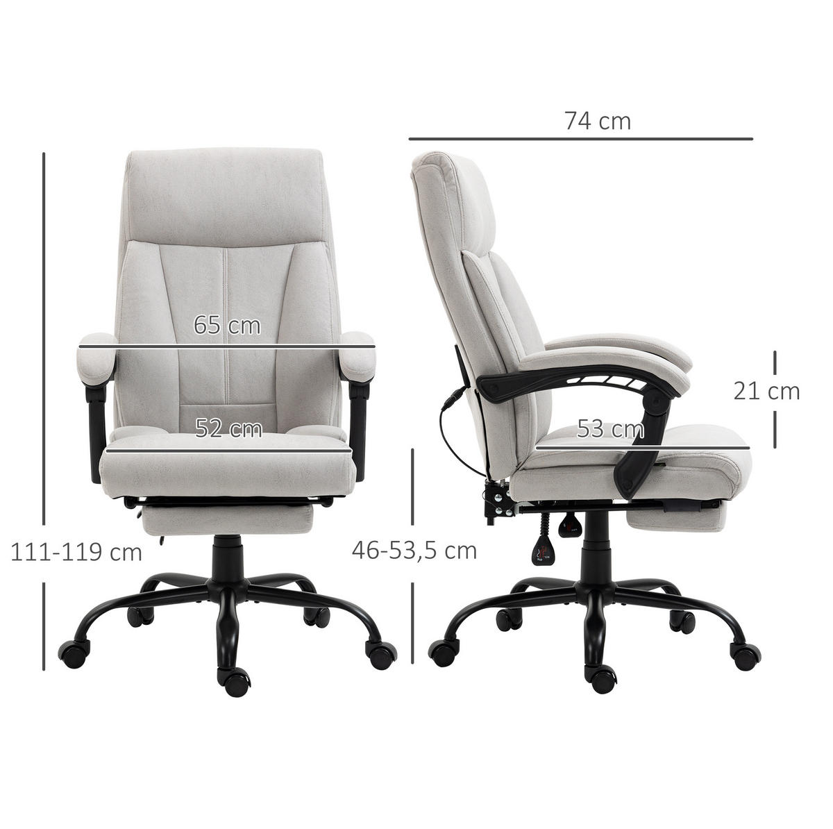 DREHSTUHL 74/65/111-119 cm hellgrau aus Polyester mit Massage und Fußstütze - Hellgrau, Kunststoff (74/119/65cm) - OKWISH
