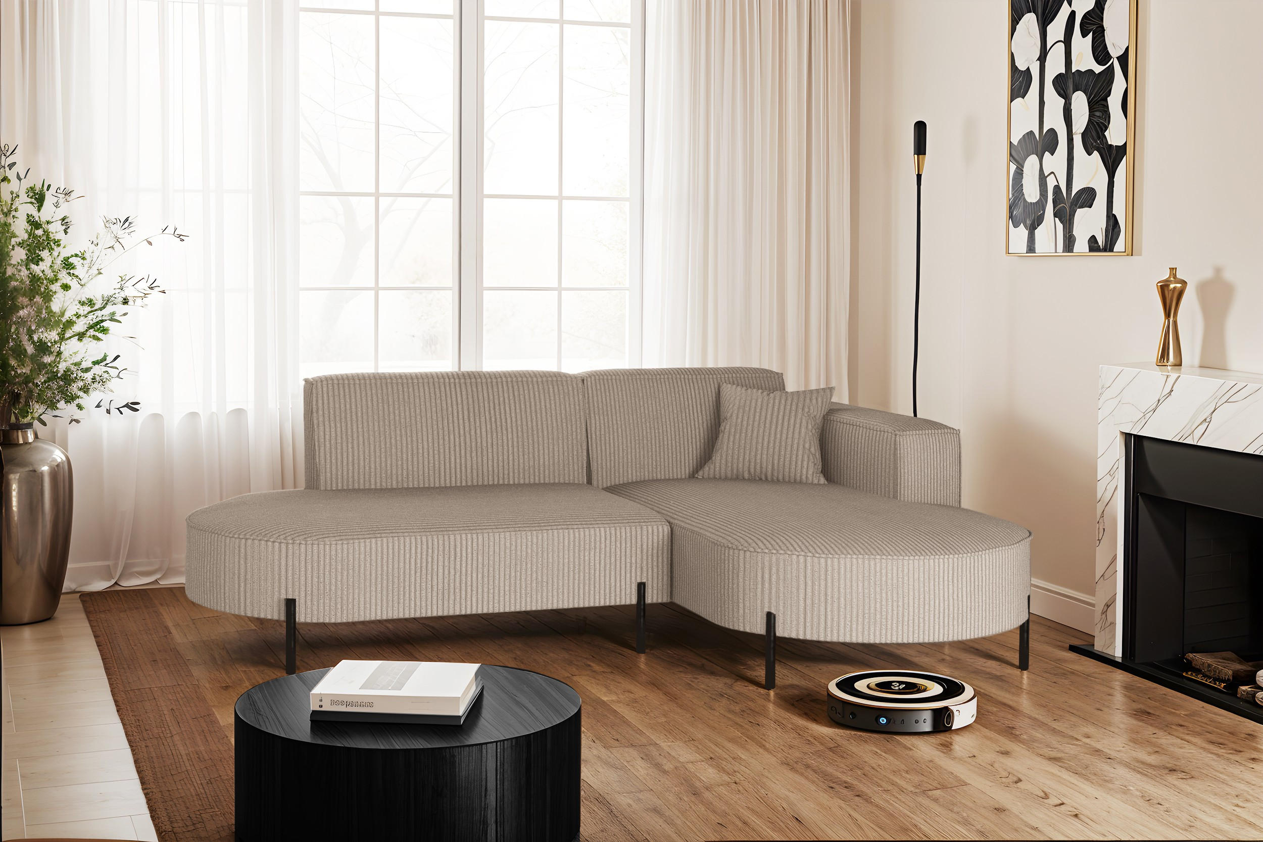 ECKSOFA L-Form Designer Modena Rein stoff Poso Dunkelbeige Rechts - Beige, Holzwerkstoff (236/165cm) - Kaiser Möbel