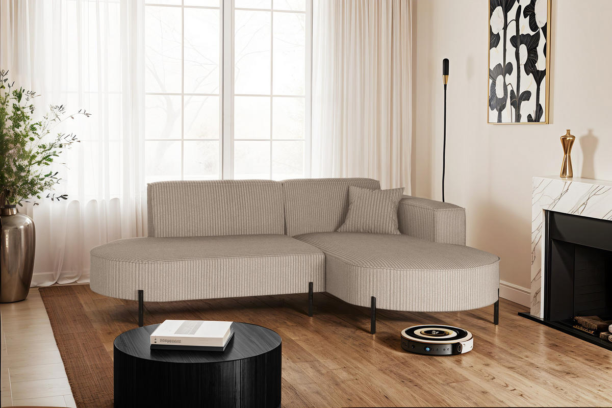 ECKSOFA L-Form Designer Modena Rein stoff Cord Dunkelbeige Rechts - Beige, Holzwerkstoff (236/165cm) - Kaiser Möbel