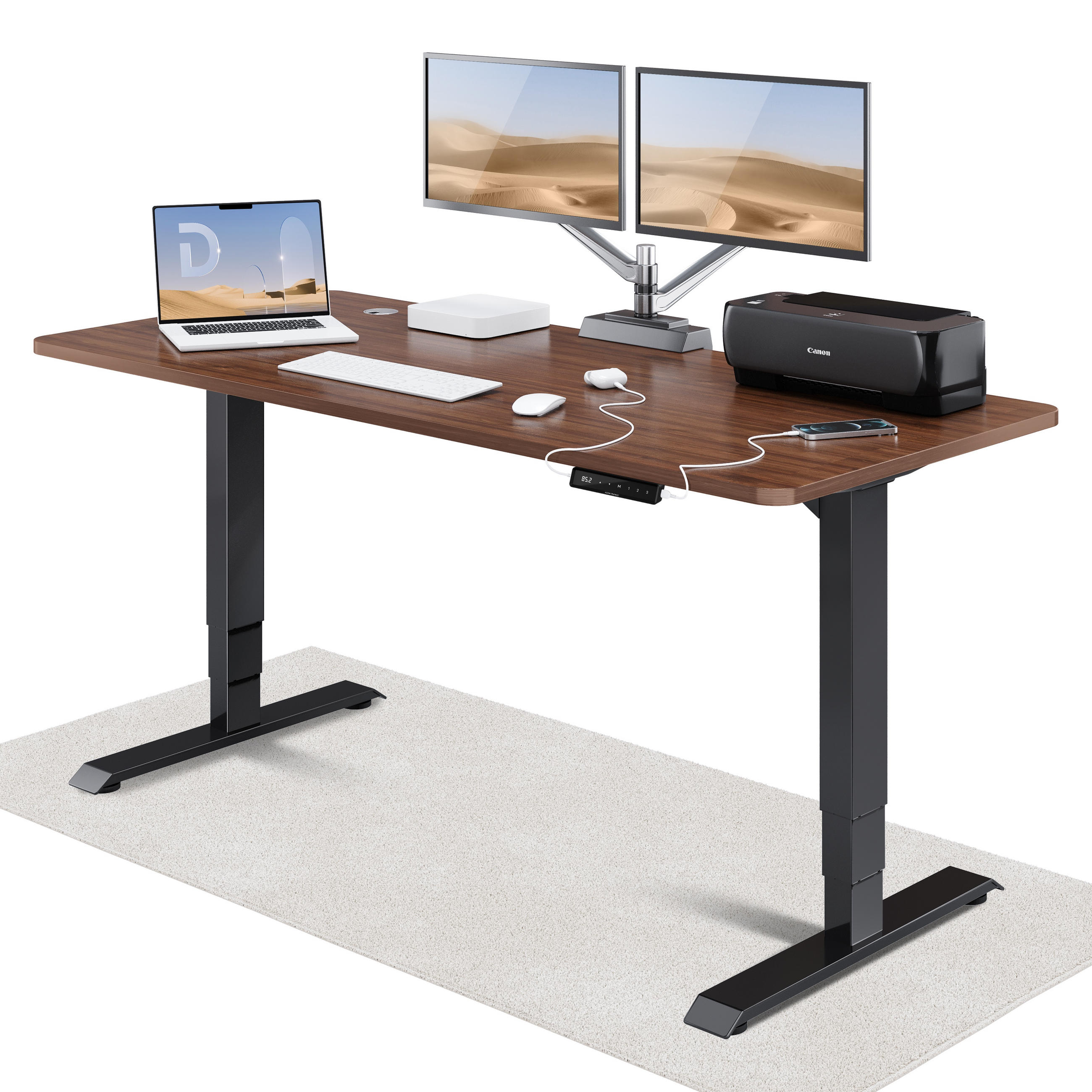 SCHREIBTISCH Elektrisch Höhenverstellbarer HomePro 180x80cm Schwarz/Walnuss mit Memory-Funktion, Anti-Kollisions Technologie - Walnussfarben/Schwarz, Holzwerkstoff (80/180/62cm) - Desktronic