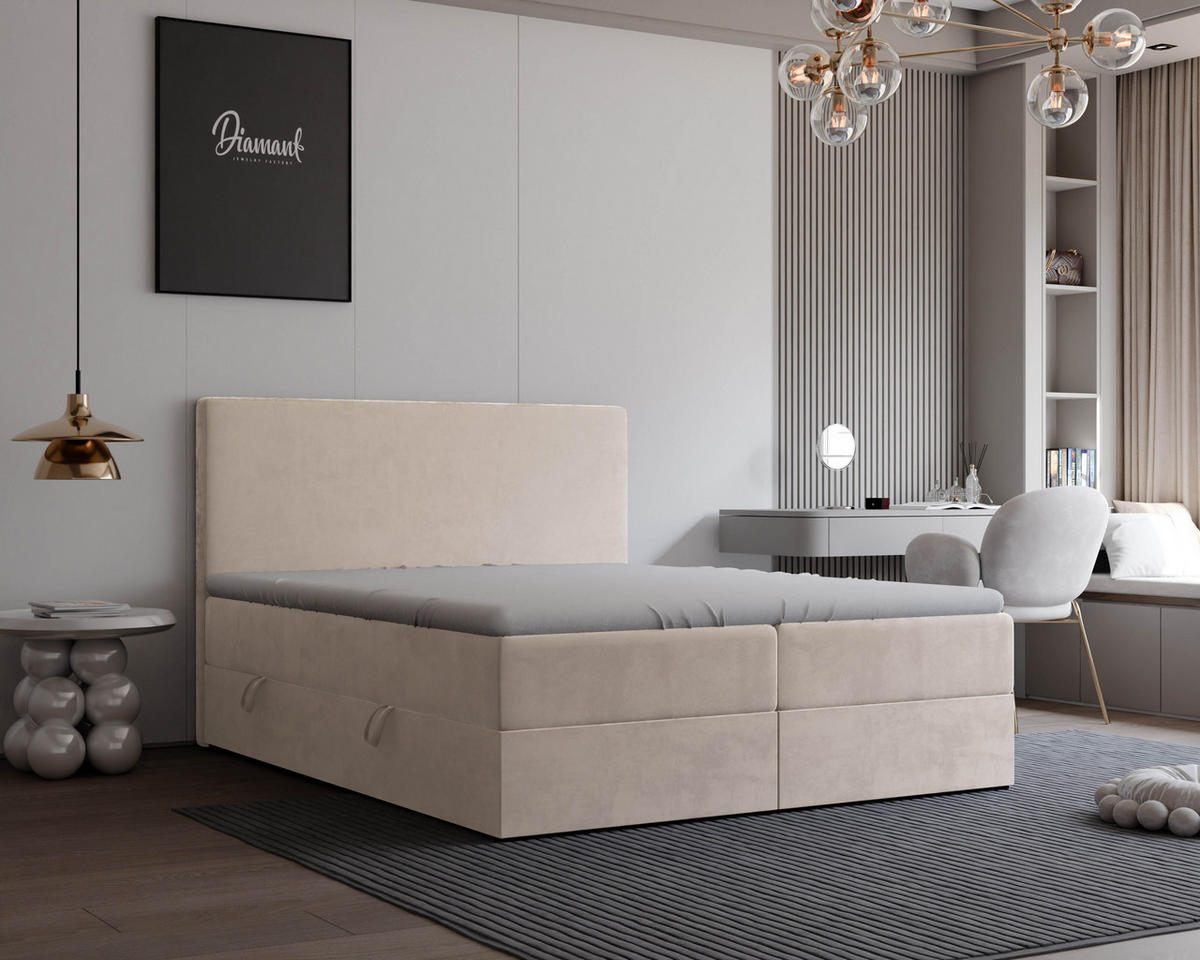 BOXBETT 140x200 cm mit Topper - Creme, Holzwerkstoff/Textil (140/200cm) - Idohome