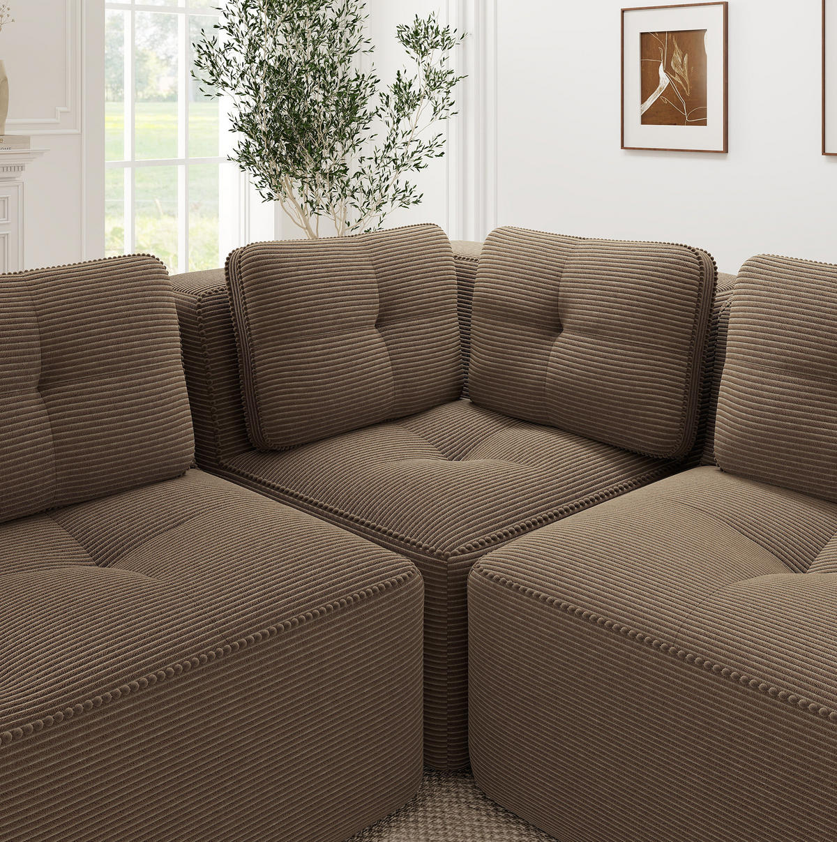 ECKSOFA 208/177/69 cm braun aus Cord mit modularem Design und beweglichem Hocker - Braun, Textil (177/208cm) - OKWISH