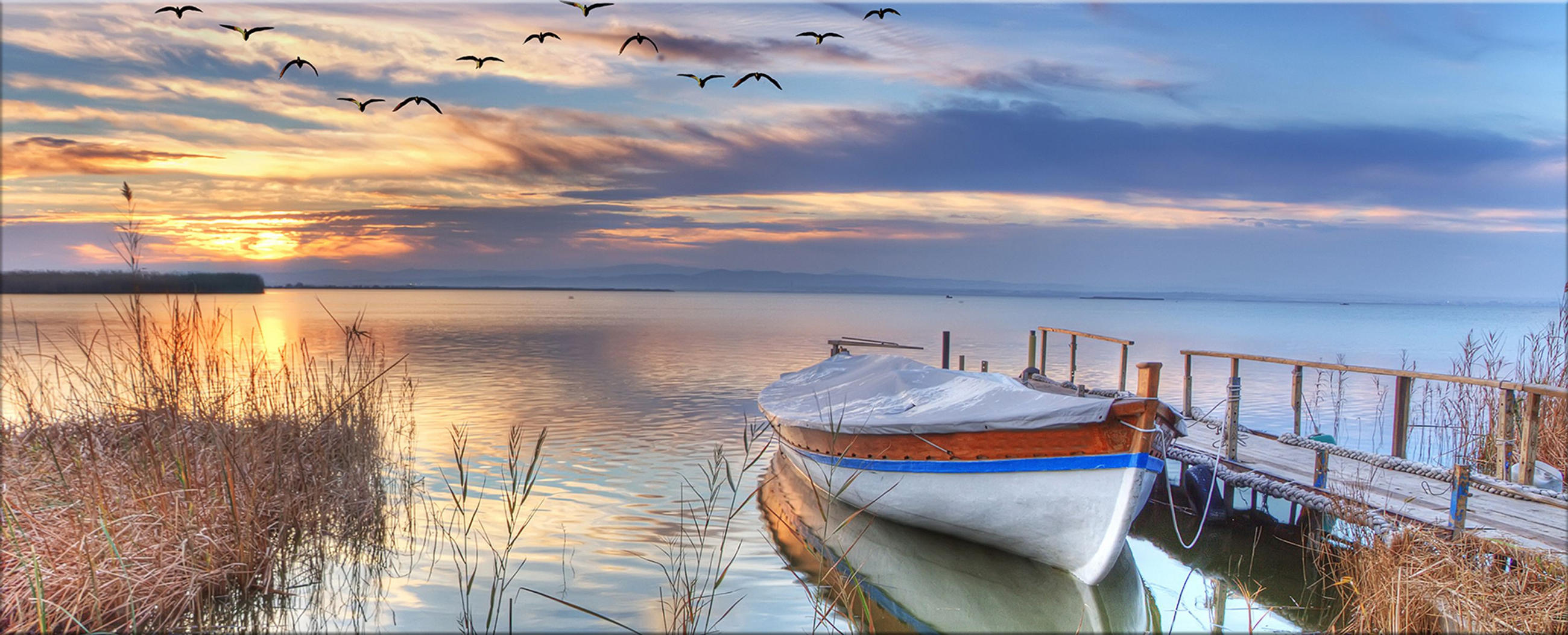 GLASBILD 125x50 cm See Sonnenuntergang - Gelb, Glas (125/50cm) - artissimo