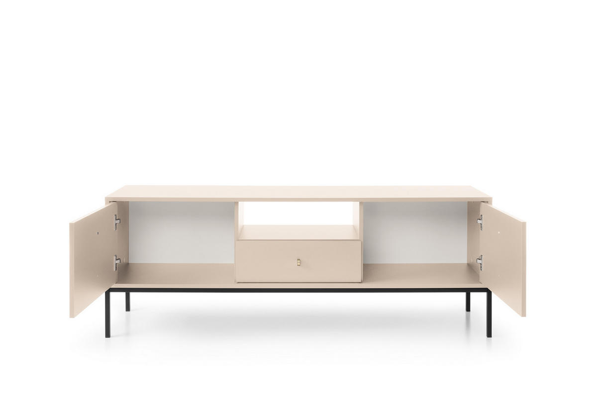 TV-SCHRANK Molly Beige, Schwarze Beine, TV-Tisch mit Schublade - Beige/Schwarz, Holzwerkstoff/Metall (154/56/39cm) - Bettso