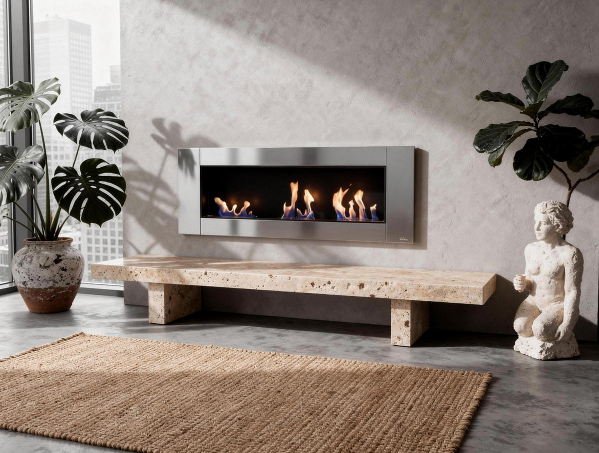 BIOETHANOL-KAMIN Silber Wandmodell inklusive 3.6 L Brennblock - Silberfarben, Metall (136/54/15cm) - Purline