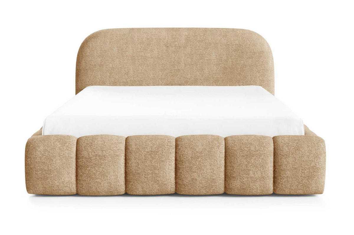 POLSTERBETT 140x200 Noemi, runde Kopfteil, Bettkasten, Samtstoff, Beige - Beige, Holz/Textil (140/200cm) - Emporius