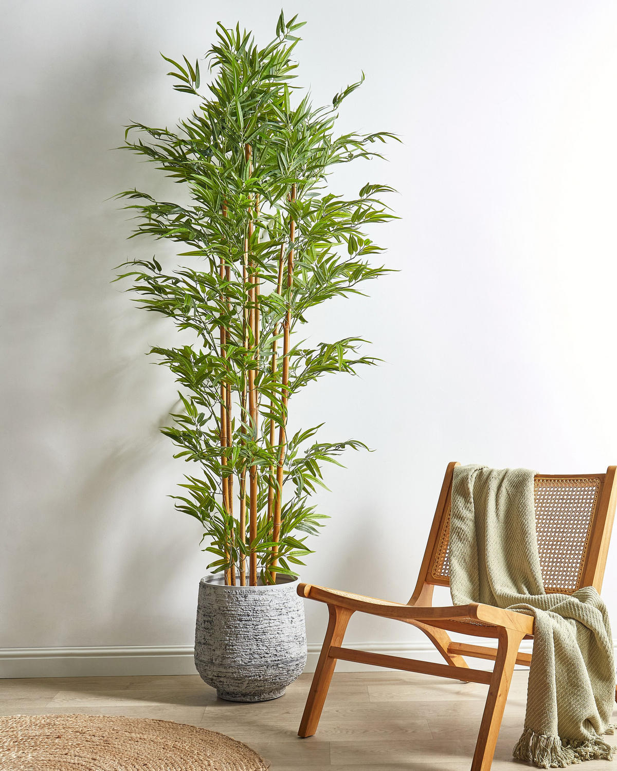KUNSTPFLANZE im Blumentopf 220 cm Grün/Heller Holzfarbton Bamboo - Hellbraun/Grün, Kunststoff (220cm) - Beliani