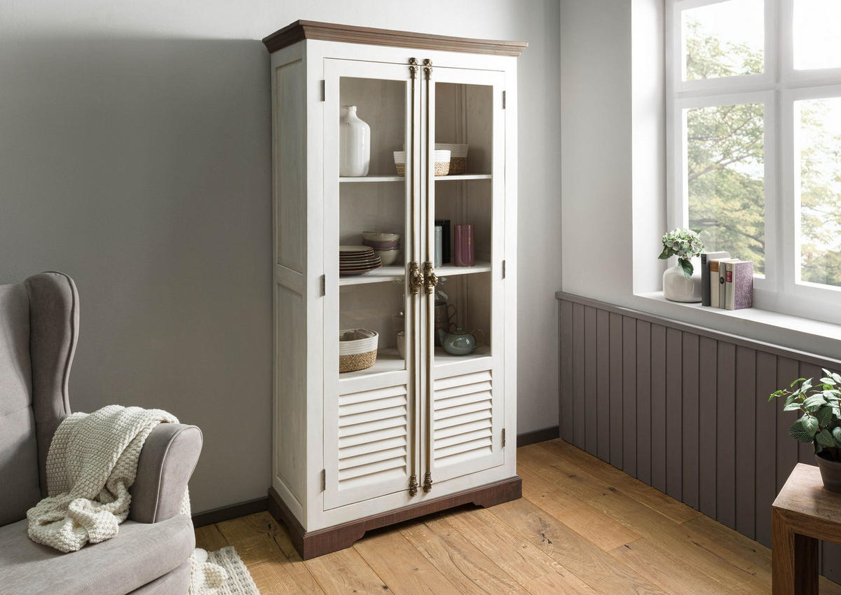 VITRINE Mango 97x45x190 weiß lackiert TOULOUSE #101 - Weiß, Holz (97/190/45cm) - Massivmoebel24