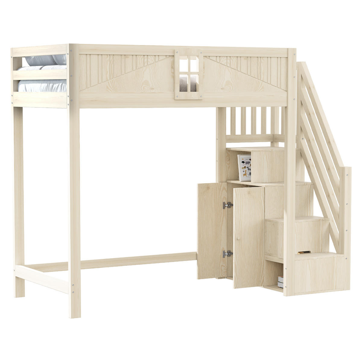 HOCHBETT 90/200 cm natur aus Massivholz mit Sicherheitsumrandung und austauschbarer Leiter - Naturfarben, Holzwerkstoff (90/200cm) - OKWISH