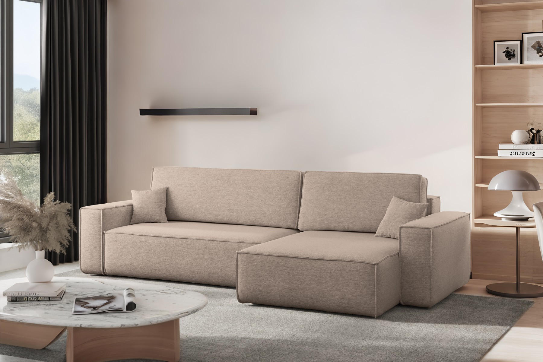 ECKSOFA Mit Schlaffunktion Und Bettkasten, Eckcouch Best XL Stoff Verita Warmbeige Rechts - Sandfarben, Holz (274/145cm) - Kaiser Möbel