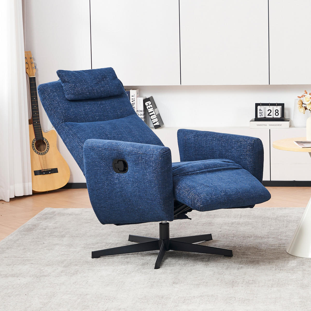 RELAXSESSEL Chenille mit Liegefunktion und 360° Drehfunktion 67/80.5/110 cm Blau - Blau, Textil (80.5/110/67cm) - Redom