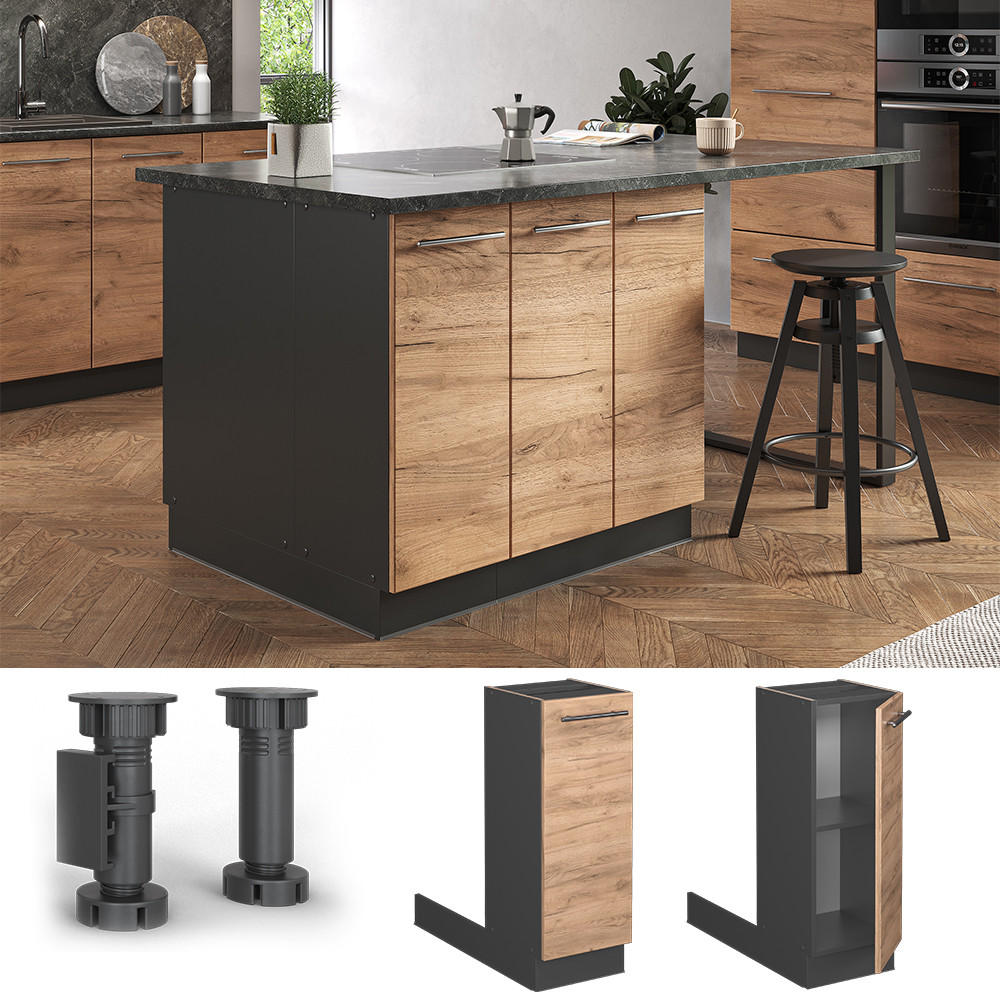 KÜCHENINSEL Fame-Line Goldkraft Eiche 30 cm ohne AP - Honigeiche/Anthrazit, Holzwerkstoff (30/82/70cm) - Vicco