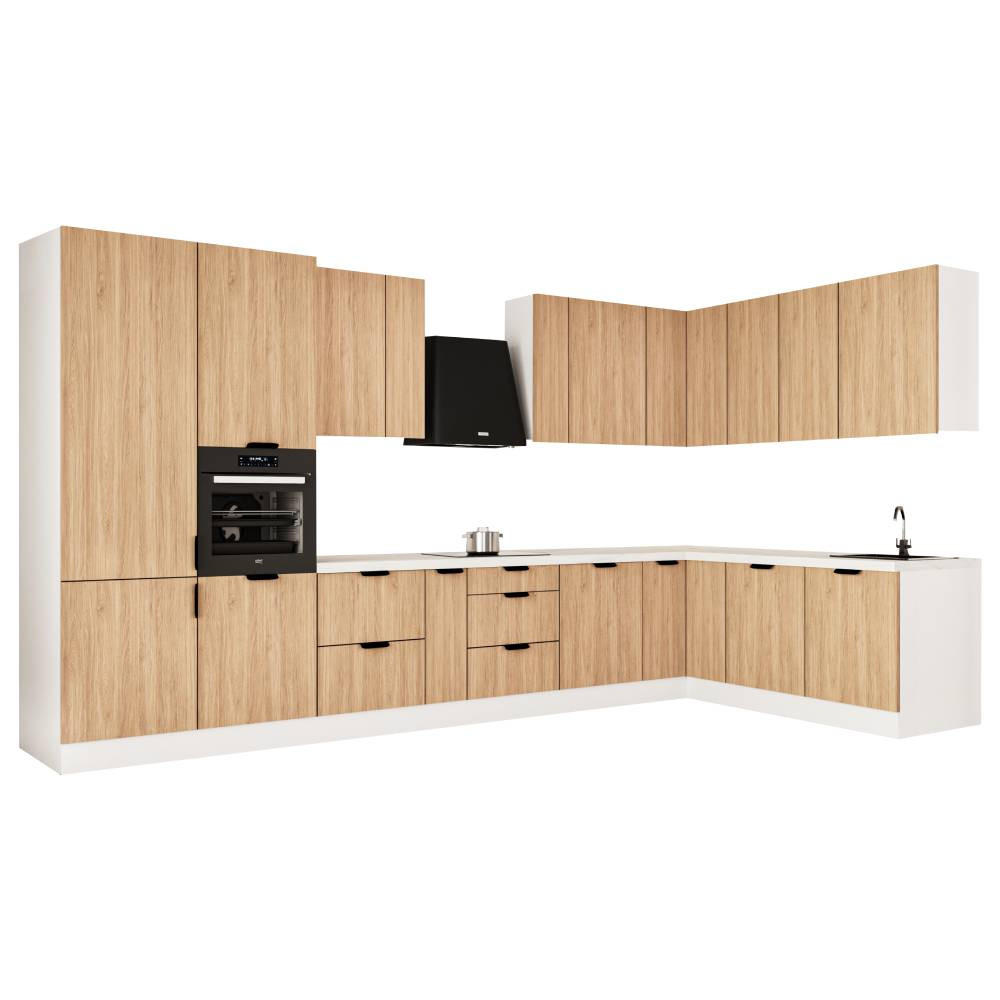 WINKELKÜCHE 405cm x 205 cm - Sorento KS5-M405 - in Sonoma Eiche / Weiß - Schwarz/Weiß, Holz (610/247/58cm)