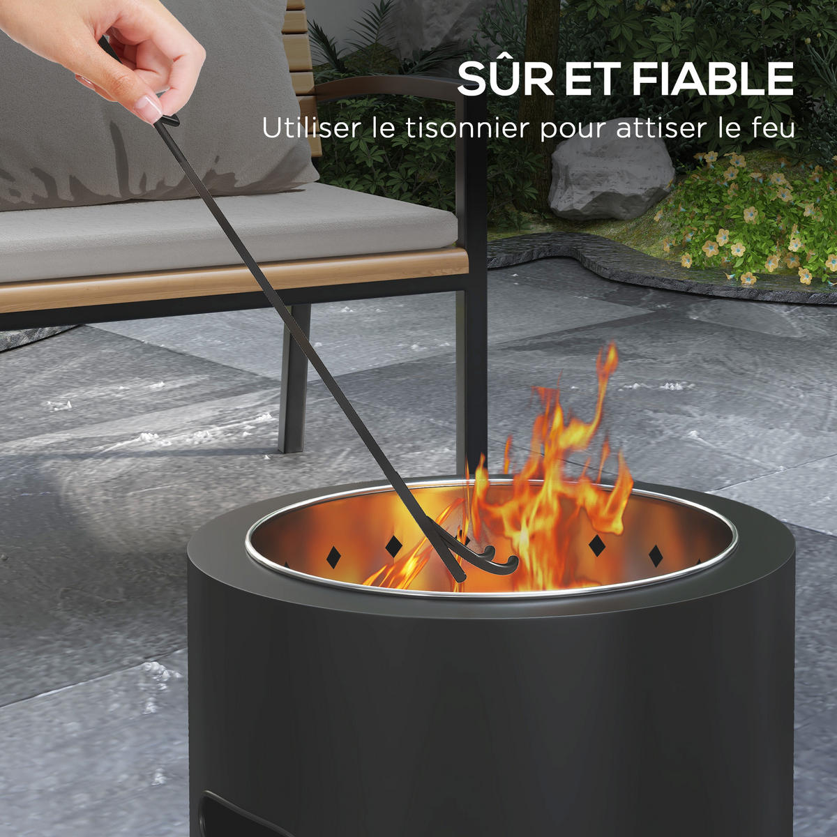 FEUERSCHALE DE-18843 tragbar, Ø45 cm Schwarz - Schwarz, Metall (45/40/45cm) - ComfortXL