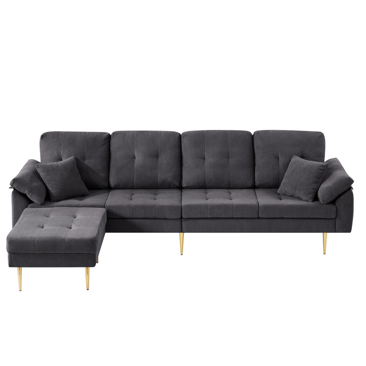 ECKSOFA 4-Sitzer mit flexiblem Hocker, DE-42943, Dunkelgrau - Dunkelgrau, Metall (250/70cm) - ComfortXL