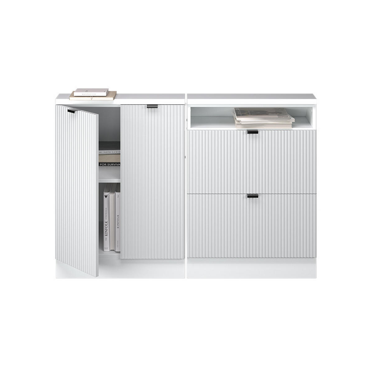 DACHSCHRÄGENSCHRANK-SET Rion Weiß Riffel 120 cm 2er Set - Weiß, Holzwerkstoff (120/81.6/46cm) - Vicco