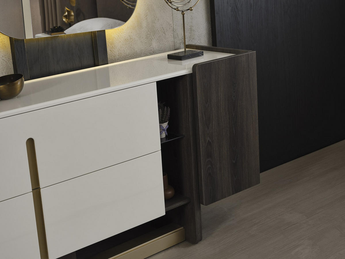BETTANLAGE PEDRO BROWN Schlafzimmer-Set, 4-teilig, Braun, Bett mit Kopfteil, 2 Nachttische und Kommode - Braun, Leder/Holzwerkstoff (160/200cm) - Villa Möbel