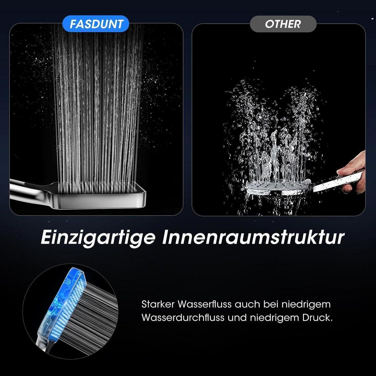 DUSCHKOPF mit Schlauch 2M Hochdruck Regendusche Wassersparend Silber - Silberfarben, Metall (19/12.7/28.5cm)