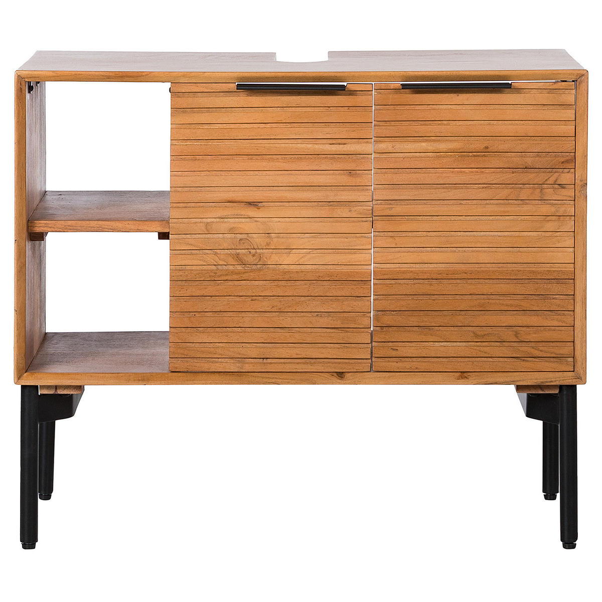 MASSIVER WASCHBECKENUNTERSCHRANK - Akazie massiv - Schwarz/Akaziefarben, Holz/Metall (80/66/38cm) - home24