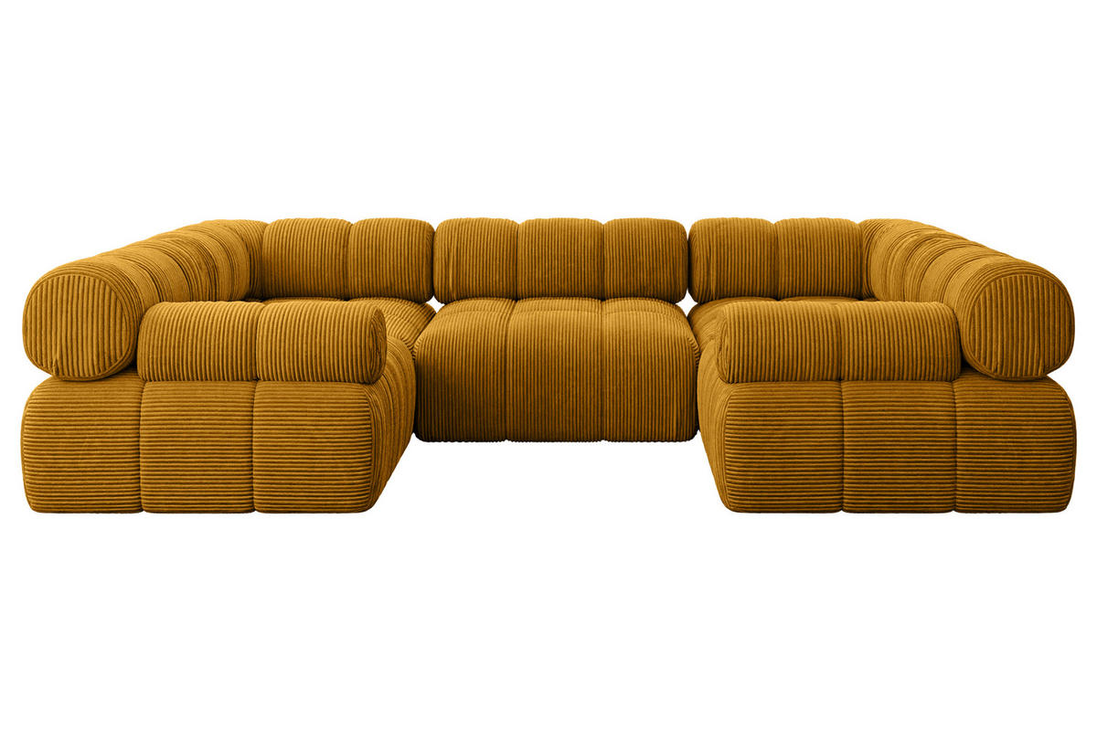 WOHNLANDSCHAFT modulares Sofa Birno-U1 - 285x190x70 cm Senfgelb Cord - Currygelb, Holzwerkstoff/Textil (285/70/190cm) - ALTDECOR