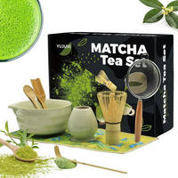 MATCHA Tee Set 9-teiliges Set mit Schale und Besen - Grün, Keramik (16/7/30cm)