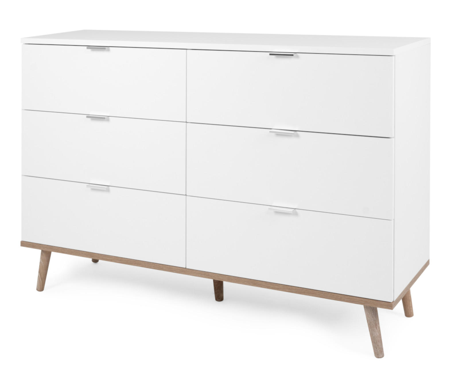 SCHUBLADENKOMMODE weiß matt, Eiche Sonoma massiv 120 cm, Kommode mit 6 Schubkästen - Chromfarben/Eichefarben, Holz/Holzwerkstoff (120/87/40cm) - Furn.Design