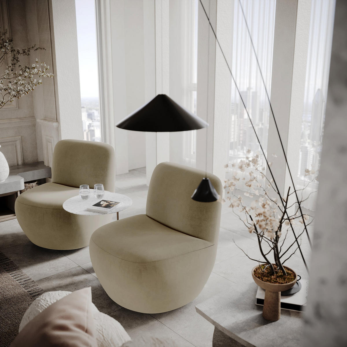 DREHSESSEL Samtstoff beige - Beige, Textil (64/77/68cm) - Sia Home
