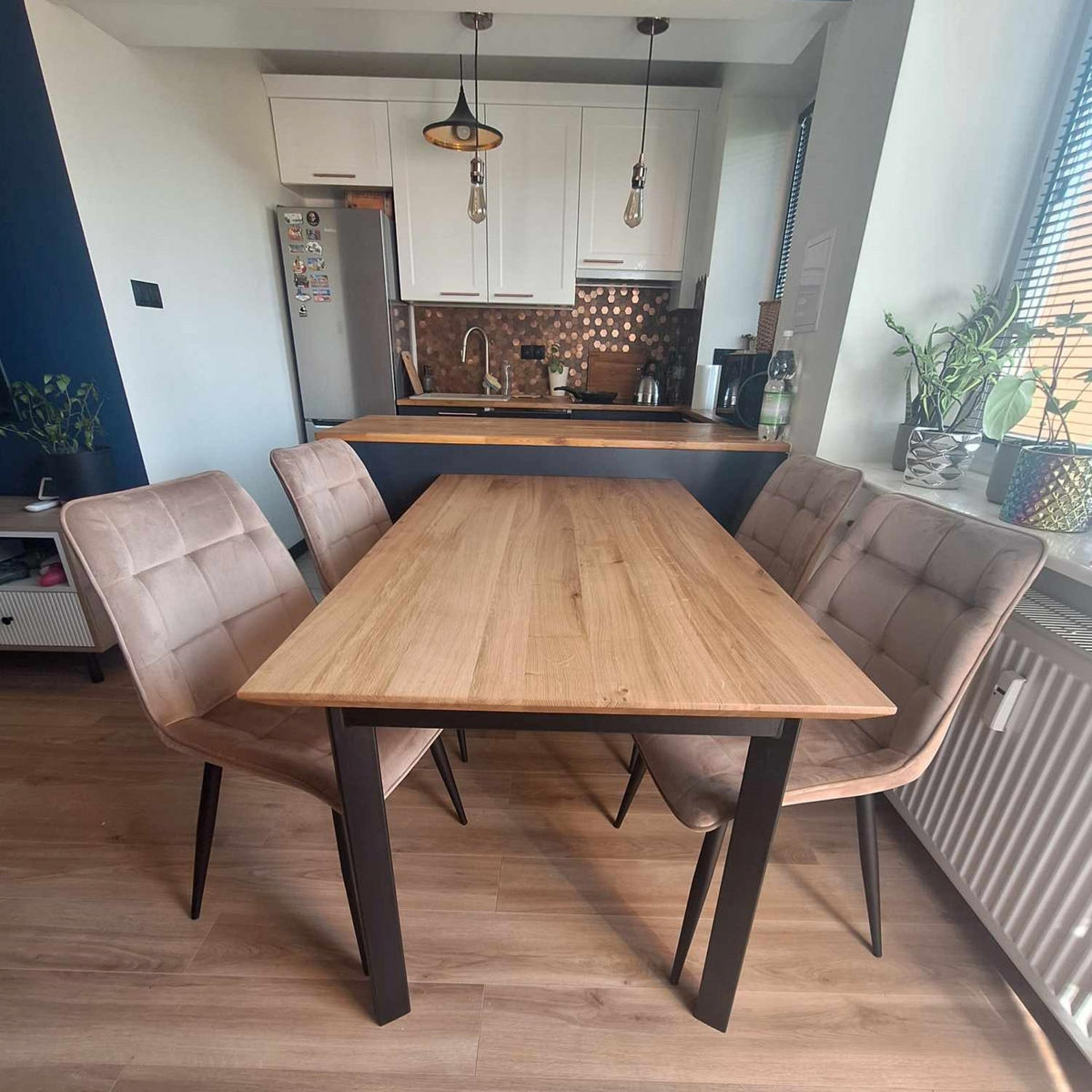 ESSTISCH mit Eichenholzplatte ATTON 160x90 + Zusatzplatten 2x45 cm - Eichefarben/Schwarz, Holz (160/90/75cm) - Rawood Furniture