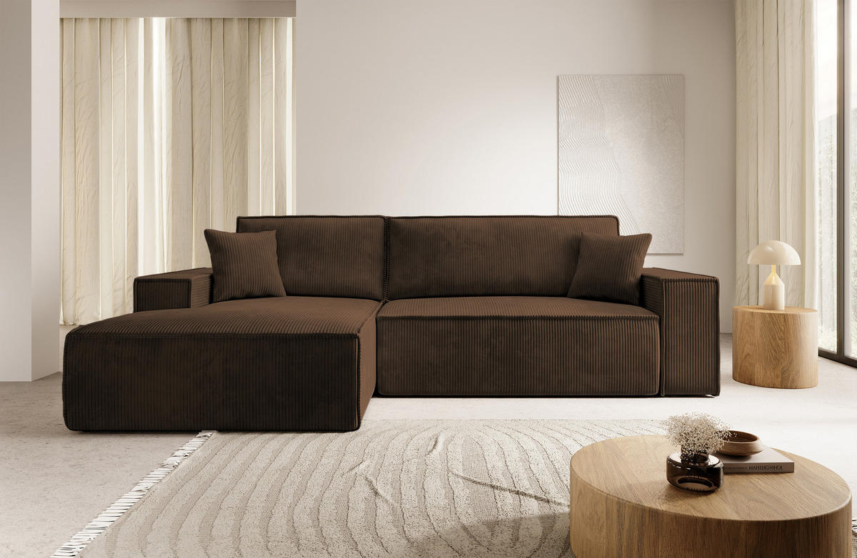 ECKSOFA Farese Braun Cordbezug - Schwarz/Braun, Kunststoff/Textil (267/167cm) - Selsey