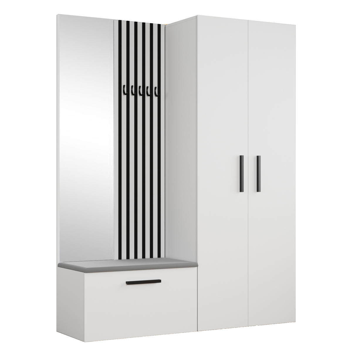 GARDEROBENSCHRANK MODULO 160,6/204/40 cm Modern Garderobe-Set Weiß - Weiß/Grau, Holzwerkstoff (160.6/204/40cm) - MASSENO