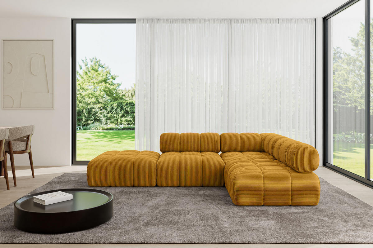 ECKSOFA modulares Sofa Favio-L1 - 285x190x70 cm Senfgelb Cord - Currygelb, Holzwerkstoff/Textil (285/190cm) - ALTDECOR