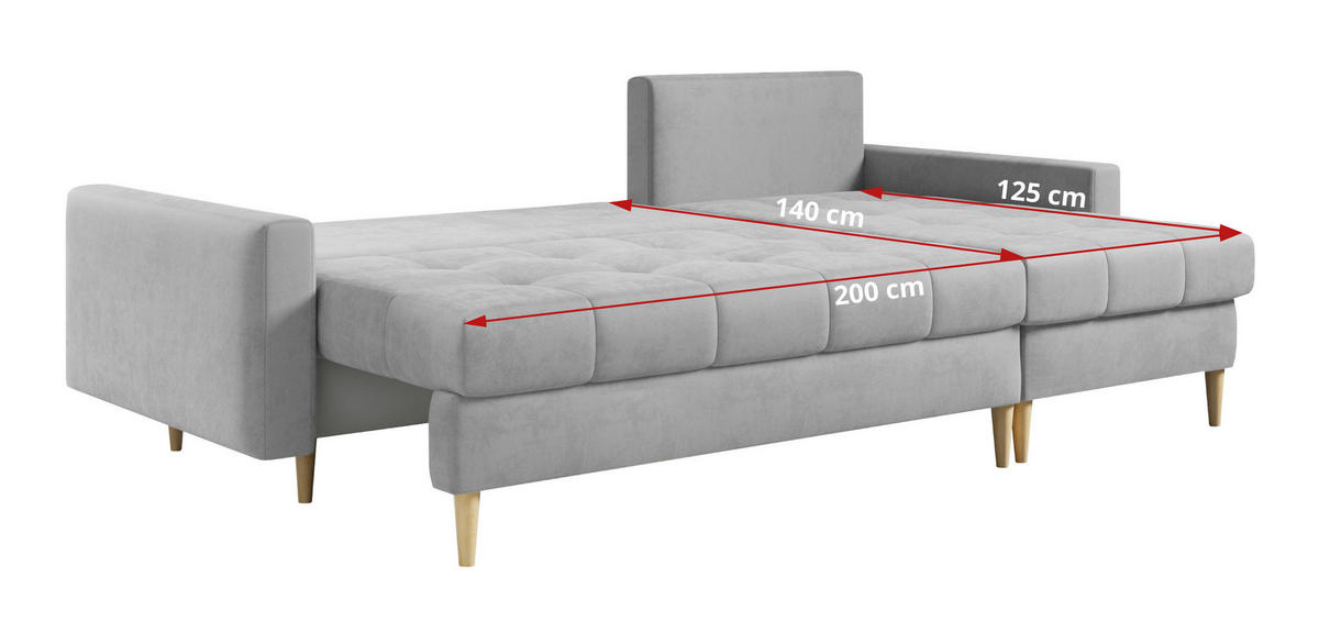 ECKSOFA Astra Hellgrau Velvet - Hellgrau/Braun, Holz/Textil (220/140cm) - MKS