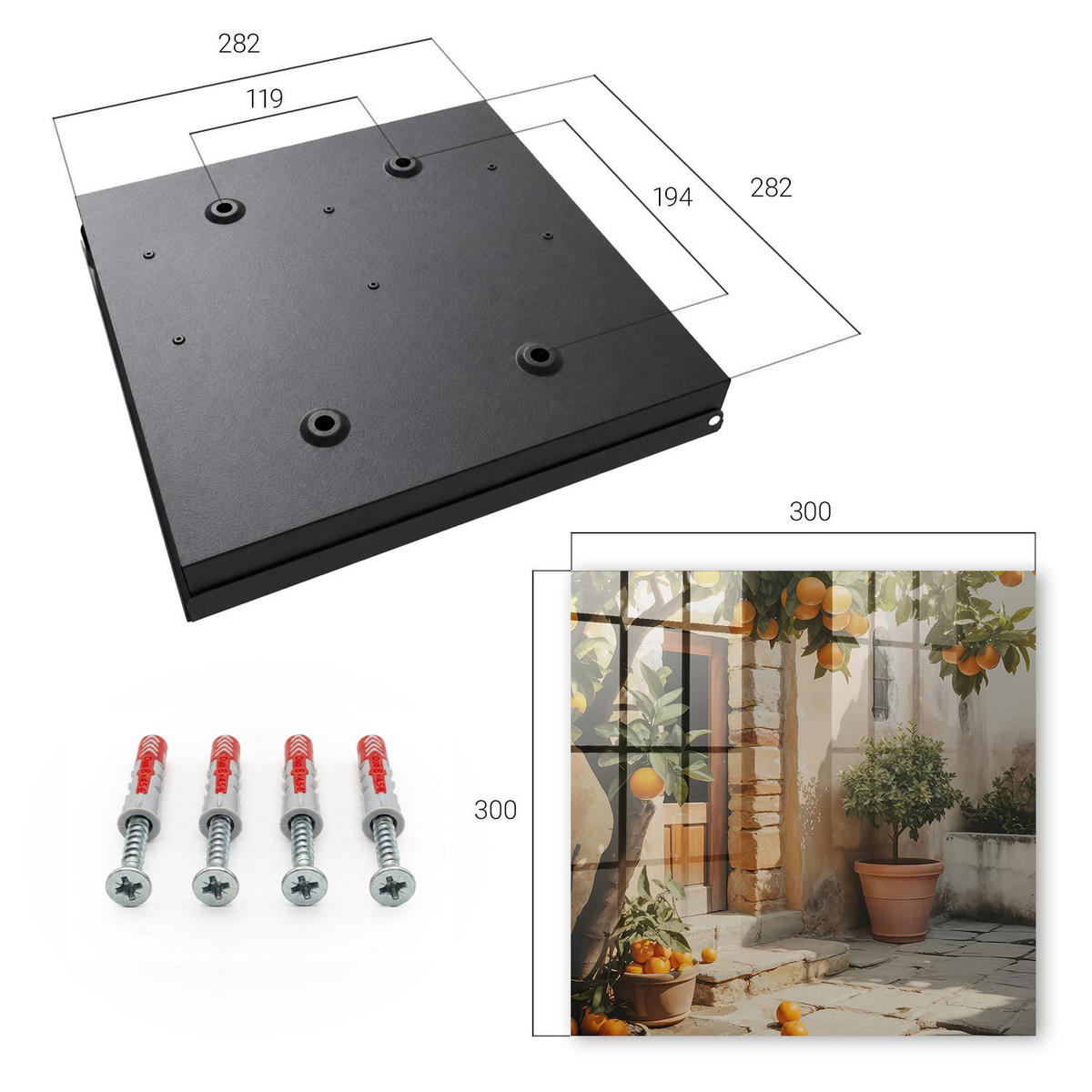 SCHLÜSSELBOX Schwarz 30x30 cm- Türöffnung nach rechts - Orangengarten - Orange, Metall (30/30/5cm) - TULUP