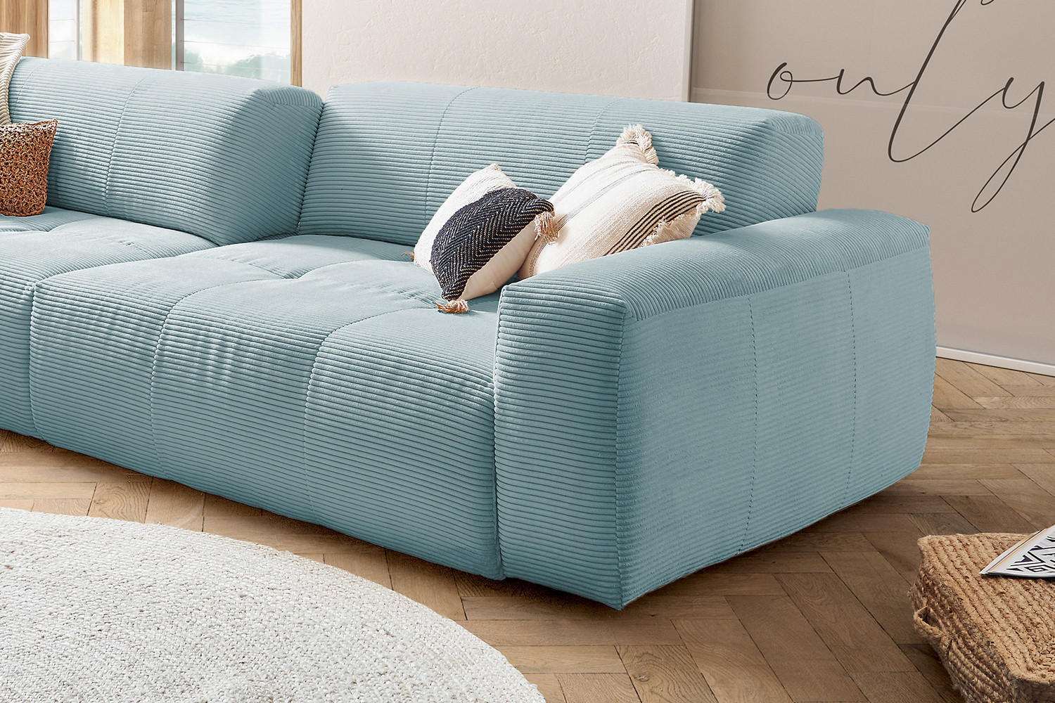 SOFA MIT SITZTIEFENVERSTELLUNG PALACE Blau Cord - Blau, Textil (298/74/120cm) - KAWOLA