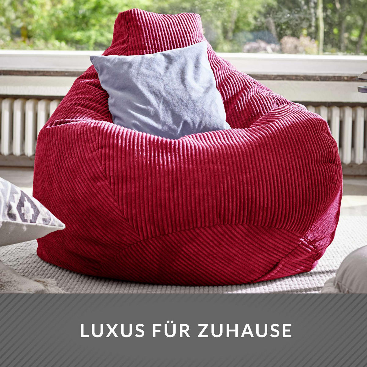 SITZSACK MIT RÜCKENLEHNE Cozy Cord - Rot, Textil (80/90/90cm) - Green Bean