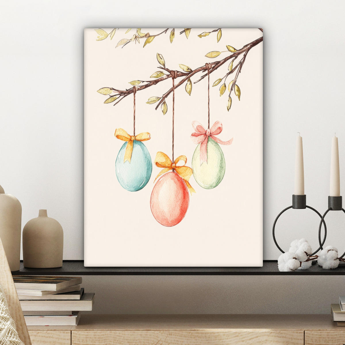 LEINWANDBILD Osterkuchen - Schleife - Eier Room Decor 30x40 cm - Creme, Textil (30/40cm) - MuchoWow