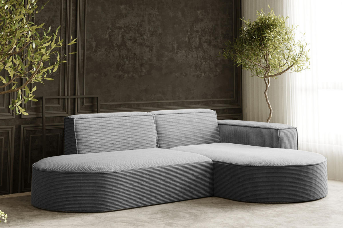 ECKSOFA Designer MODENA STUDIO stoff Dicker cord Poso Silber Rechts - Silberfarben, Holzwerkstoff/Textil (236/165cm) - Kaiser Möbel