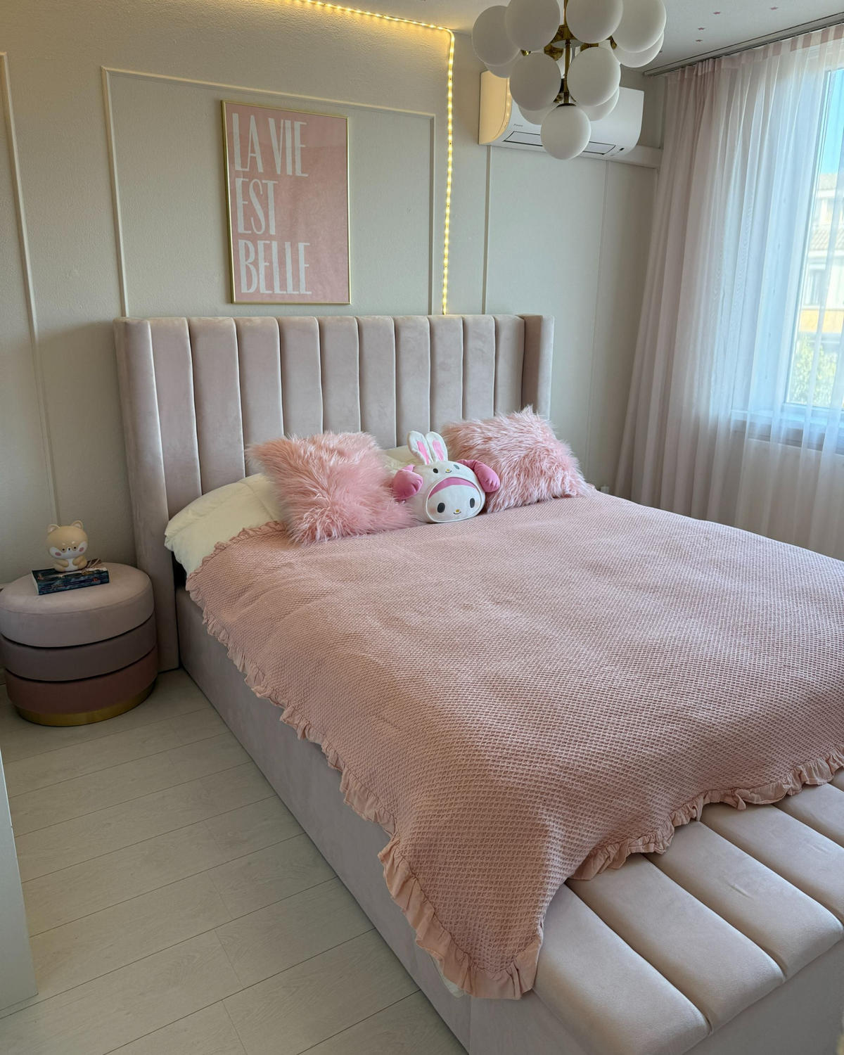 PAT TAPIȚAT 160/200cm roz pastel Noyers - roz aprins, material textil (160/200cm) - Beliani