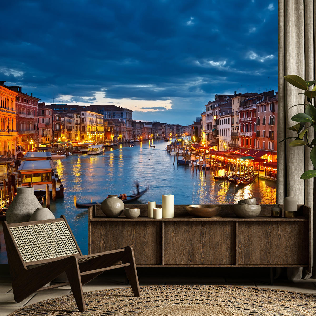 FOTOTAPETE für Büro Venezianischer Kanal Gondeln Abendstimmung Romantik 350x256 - Orange/Braun, Papier (350/256cm) - Muralo