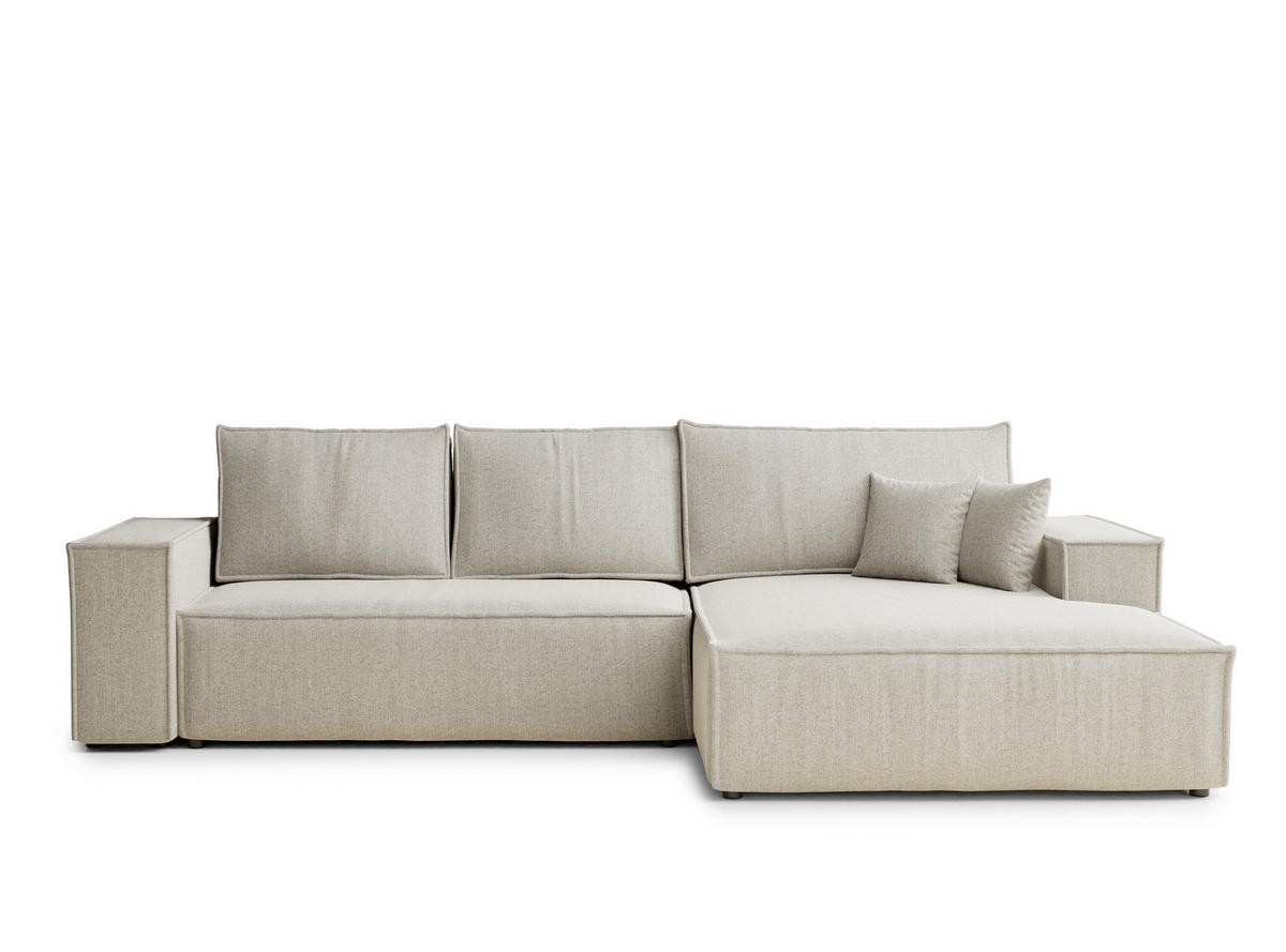 ECKSOFA Maze Beige Webstoff - Rechts Seite - Beige/Schwarz, Holz/Holzwerkstoff (294/185cm) - Maison de Reve