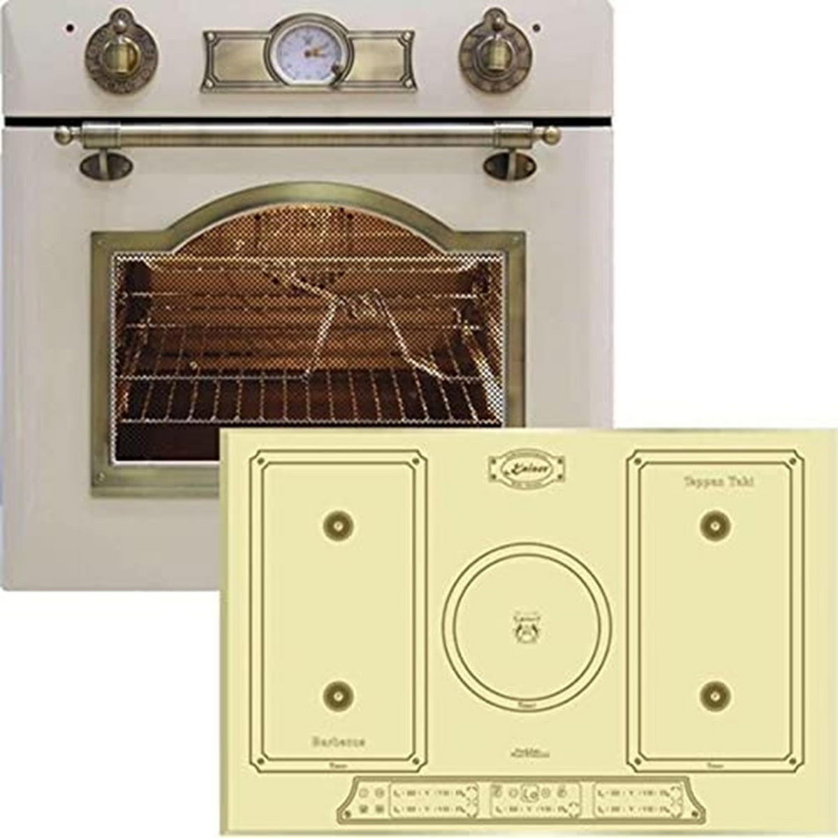 BACKOFEN-SET Elektro Einbaubackofen 60cm EH 6355 ElfEm+KCT 7797FIElfEm Induktionskochfeld 77cm Creme - Creme, Metall (59.4/59.4/57.5cm) - Kaiser Küchengeräte